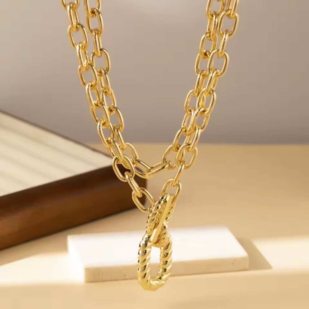 Zara Set Gold Double Interlock Oval Circle Link Chain Necklace NEW - Picture 16 of 16